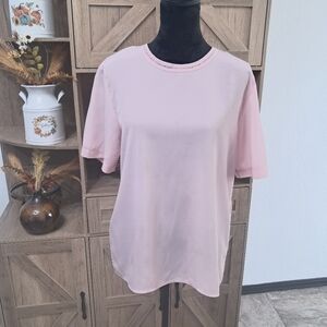 Karen Scott Blouse Light Pink Short Sleeve Sheer Crew Neck Lightweight Office